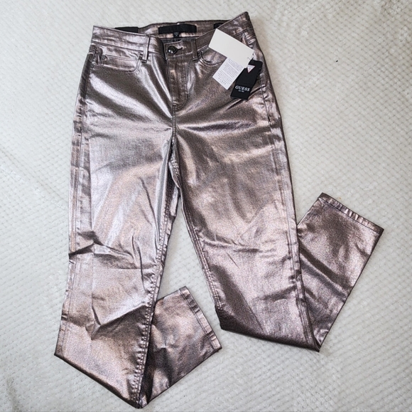 GUESS WOMENS METALLIC, SILVER SKINNY JEANS SIZE W:28 L:29  NEW WITH TAGS - Picture 3 of 14